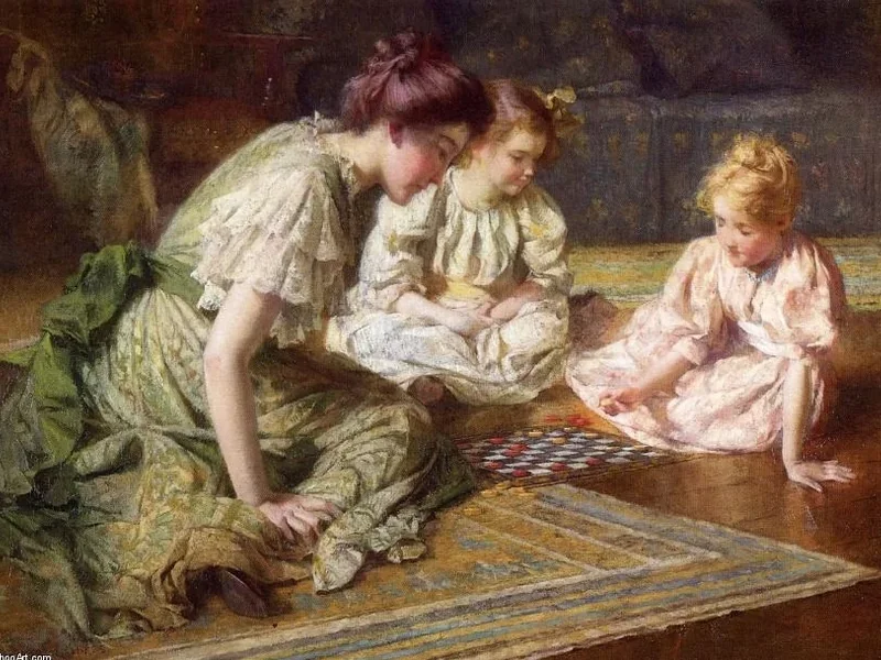 1857-Francis Jones - Madre e figlie che giocano a scacchi